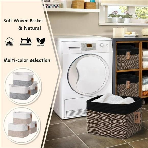 Set of 3 Cotton Rope Storage Baskets with Handles Toy Bin Organizer Box - Picture 4 of 7